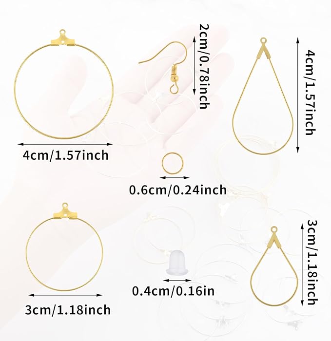 200PCS Earring Making Kit - Beading Hoop Finding, Open Hoops Bulk Wire for DIY Jewelry Craft Supplies - Teardrop and Round