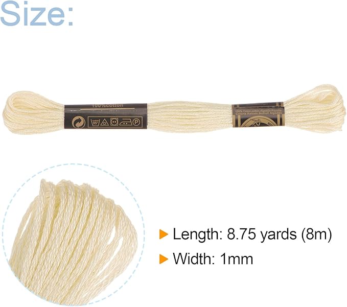 HARFINGTON 12 Skeins Embroidery Floss 8m Each Egyptian Long Fiber Cotton Cross Stitch Thread 26S/2x6 for Embroidery Projects Bracelet, Cream
