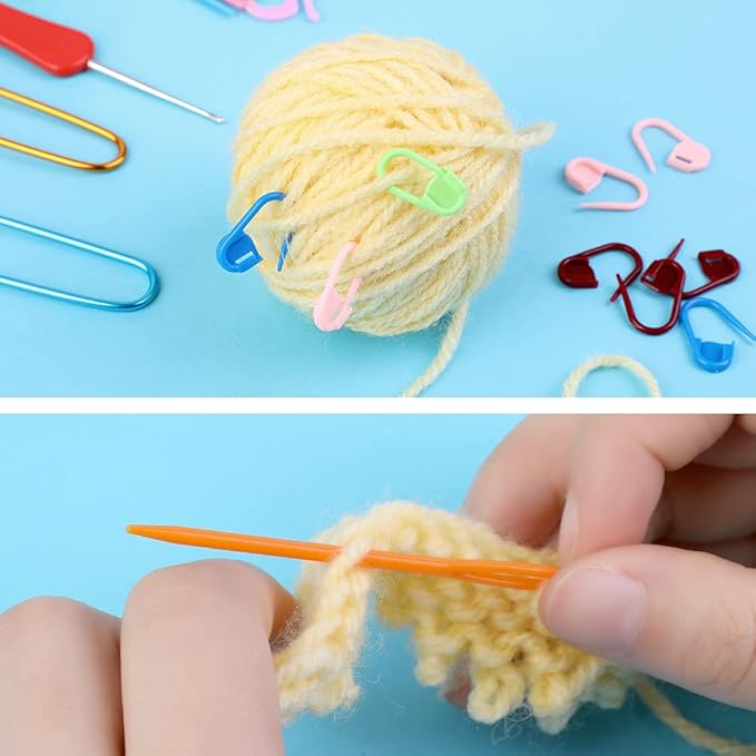JUPEAN Complete Knitting Accessories, Knitting Supplies Kit with Stitch Markers Plastic Sewing Needles Cable Needles for Sewing and Weaving