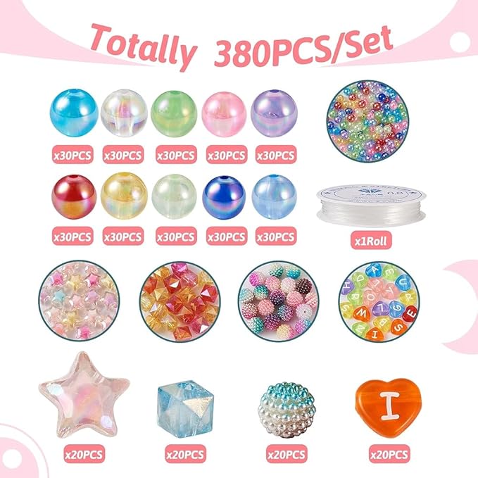 FASHEWELRY 380Pcs Candy Color Acrylic Beads Assorted Cute Star Cube Heart Letter Beads for Bracelets Bubblegum Pastel Pony Pop Bead Bulk for Necklace Key Chains Pens Jewelry Making