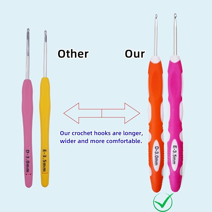3mm 3.5mm Crochet Hook, Smooth Metal Head and Soft Rubber Grip Extra Long Ergonomic Crochet Hooks for Arthritic Hands, Beginners and Crochet Enthusiast