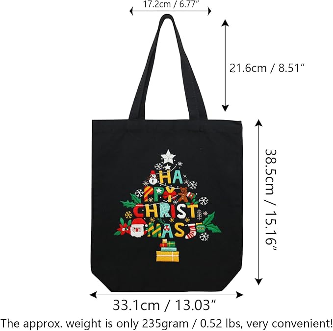 CREAWONDER Canvas Tote Bag Embroidery Kit with Pattern for Beginners, Arts and DIY Embroidery Crafts Kits for Adults, Include Instructions, Thimble, Embroidery Hoops, Color Threads and Tool