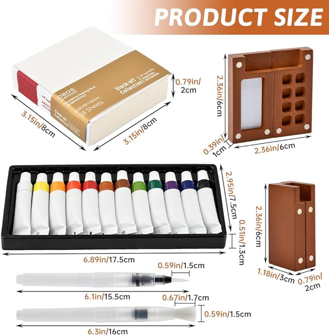Pocket Artist Watercolor Travel Set, Mini Watercolor Palette Collection(8 Grids), Portable Kit Paint, Brush, Sketchbook & Copper Clip for Artists, Outdoor Sketchers & Beginners