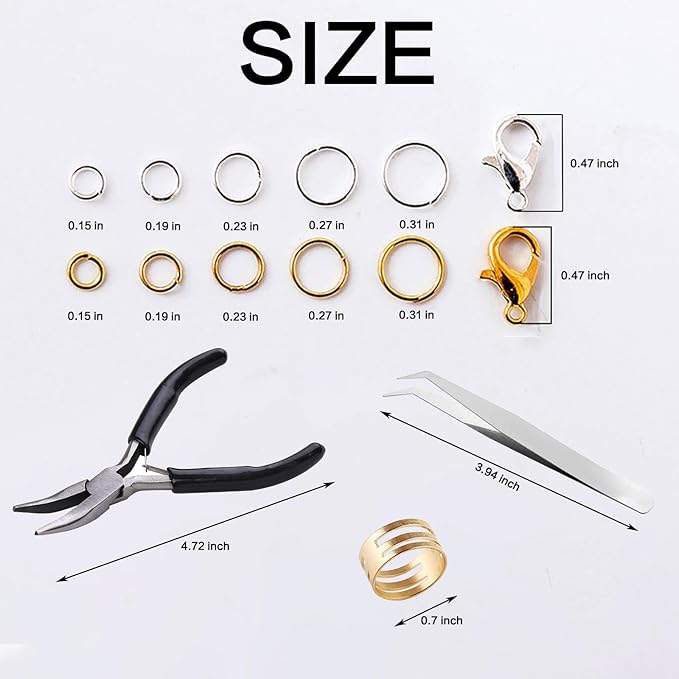 1200PCS Jewelry Making Supplies,Open Jump Rings and Lobster Clasps Jewelry Kit with Jump Ring Pliers Used Necklace Repair with Pliers and Ring for Necklace Repair and Making Kit