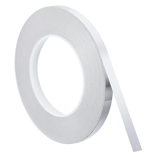 uxcell Metallic Tape, 0.39 in x 164 ft Self Adhesive Metalized Polyester Film Tape Waterproof Shiny Washi Tape for Walls Graphic Arts Gifts Wrapping Crafts Decoration, Gloss Silver