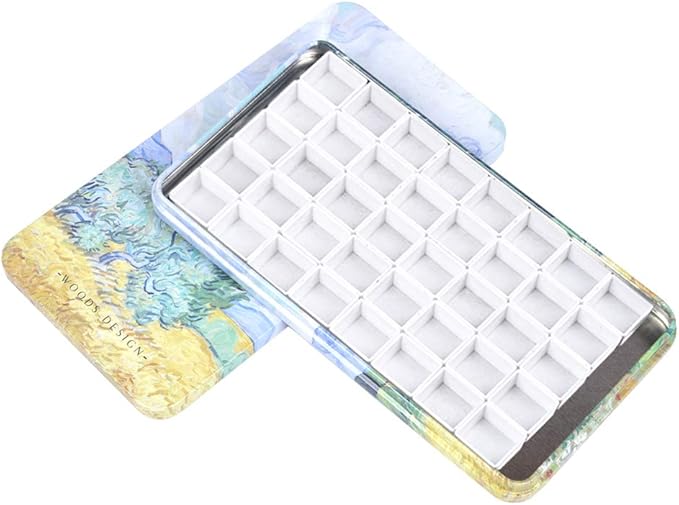 40Pcs Empty Half Pans with Magnetic Stripe Watercolor Paint Travel Tin Palette Case, Artist Paints Half Pan Kits for DIY Watercolor Oils or Acrylics Painting Art Drawing Wheat Field