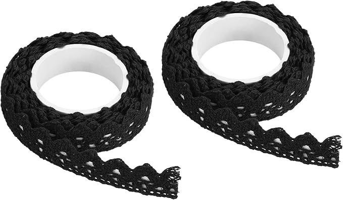 PATIKIL Lace Ribbon Self-Adhesive Lace Tape, 2 Rolls Cotton Masking Sticker for Detailing Accent Wall Decor Art, Black