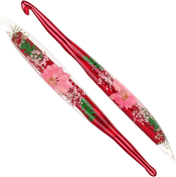 Katech 8mm Crochet Hooks with Floral Pattern-Elegant &Unique Crochet Needles-Longer Smooth Glide Crocheting Hook for Arthritic Hands, Beginners & Professional Ideal Crochet Gift(L)