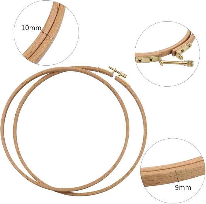 2 pack 9 inch wood embroidery hoop, guofa 23cm beech wood cross stitch hoops, hanging hoop frame for decoration