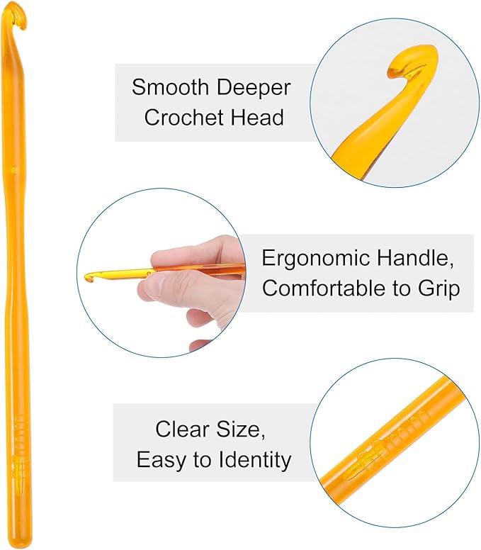uxcell Crochet Hooks 6mm Ergonomic Knitting Needle Plastic Colorful Transparent Crochet Hooks for DIY Crocheting Yarn Blanket Carpet Weaving, Orange