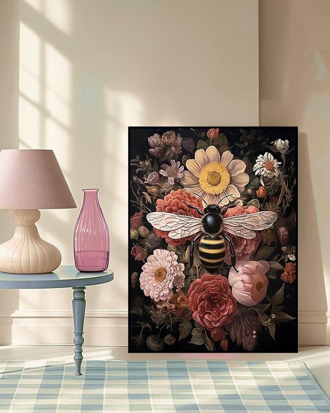 mrpwnle Bee Diamond Art Kits for Adults Bee Flowers Diamond Painting for Adults Beginners 5D Diamonds Painting DIY Round Full Drill Gem Art Crafts Kit Home Wall Decor Gifts 12x16inch