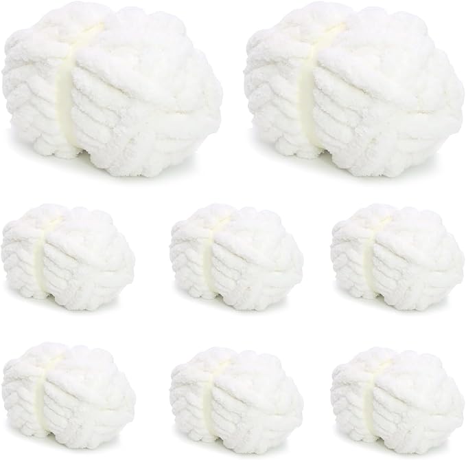 8 Pack White Chunky Yarn for Hand Knitting, Chunky Chenille Yarn, Jumbo Big Thick Chunky Yarns for Crocheting, Super Bulky Chunky Knit Blanket Yarns - 27.9Yds 7.97 Oz Each Skein