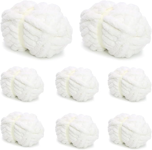 8 Pack White Chunky Yarn for Hand Knitting, Chunky Chenille Yarn, Jumbo Big Thick Chunky Yarns for Crocheting, Super Bulky Chunky Knit Blanket Yarns - 27.9Yds 7.97 Oz Each Skein