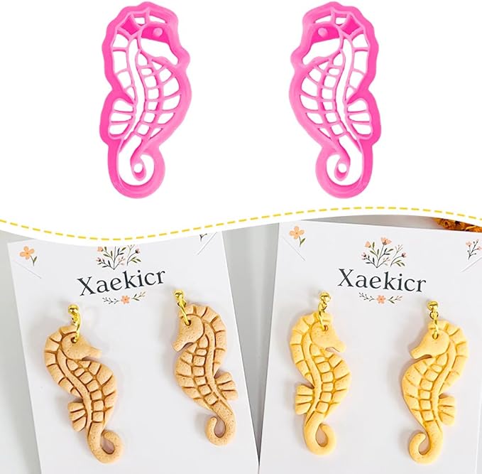 Xaekicr Seahorse Polymer Clay Cutters for Earrings - Ocean Style Clay Earring Cutters for Jewelry Making, 2 Pcs Clay Tools
