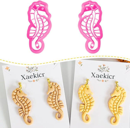 Xaekicr Seahorse Polymer Clay Cutters for Earrings - Ocean Style Clay Earring Cutters for Jewelry Making, 2 Pcs Clay Tools
