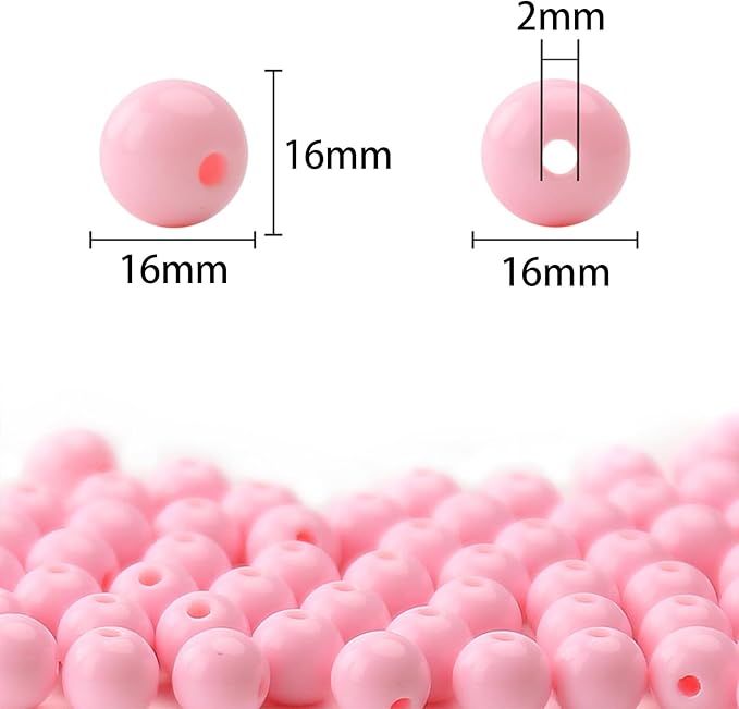 bonny boxx 60pcs 16mm smooth light pink acrylic round beads, plastic resin bubblegum balls chunky gumball beads for necklace and bracelet making, crafting supplies