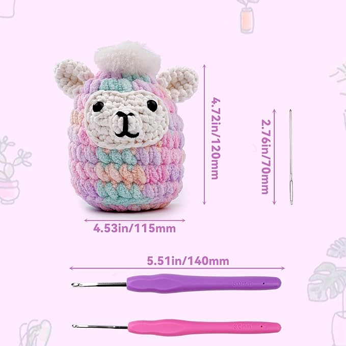 Vanttokeey Crochet Kit for Beginners, Animal Amigurumi Crochet Kits Included, Step-by-Step Video Tutorials, Beginner Crochet Kit for Adults and Kids, Crocheting Starter Set (Alpaca)