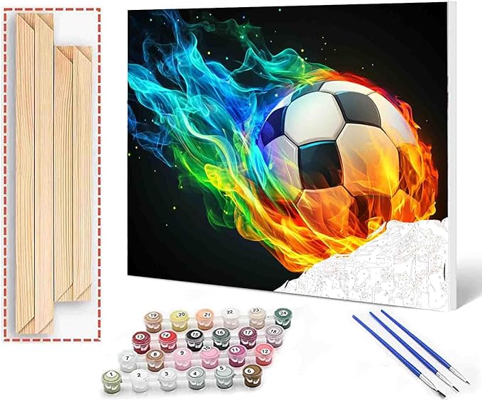 Aihonmin DIY Paint by Numbers for Adults & Kids Recreational Soccer Paint by Numbers DIY Painting Acrylic Paint by Numbers Painting Kit Home Wall Living Room Bedroom Decoration,（ DIY Frame）