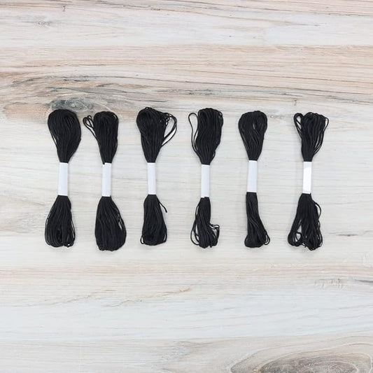 embroidery floss pack – 6 skeins, 8.7 yards each – black embroidery floss for needlework, diy bracelets, crafting, weaving