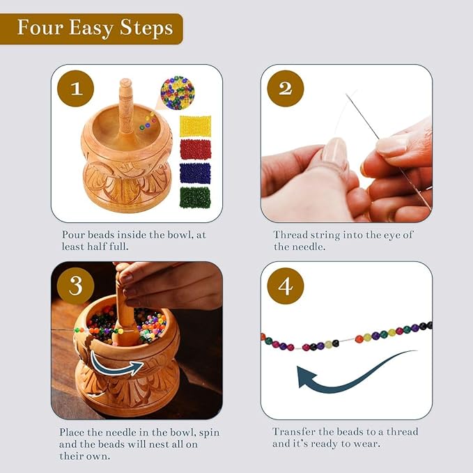 Shop LC Clay Seed Bead Spinner Kit for Jewelry Making with Big Eye Beading Needle and 3 Meter Wire - Necklaces Bracelets Makers Wooden Crafting Gifts for Womens - Haldoo
