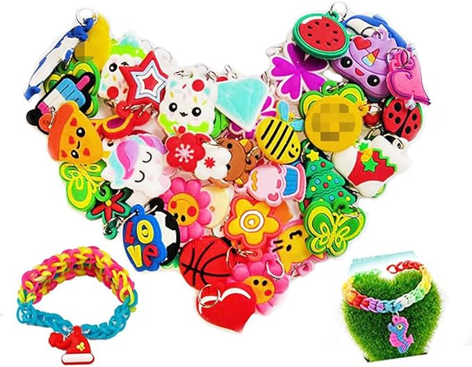 Flydem Rubber Loom Band Silicone Charm, Bracelet Charms,Loom Rubber Bands Charms,Bracelet Pendant,(105pcs)
