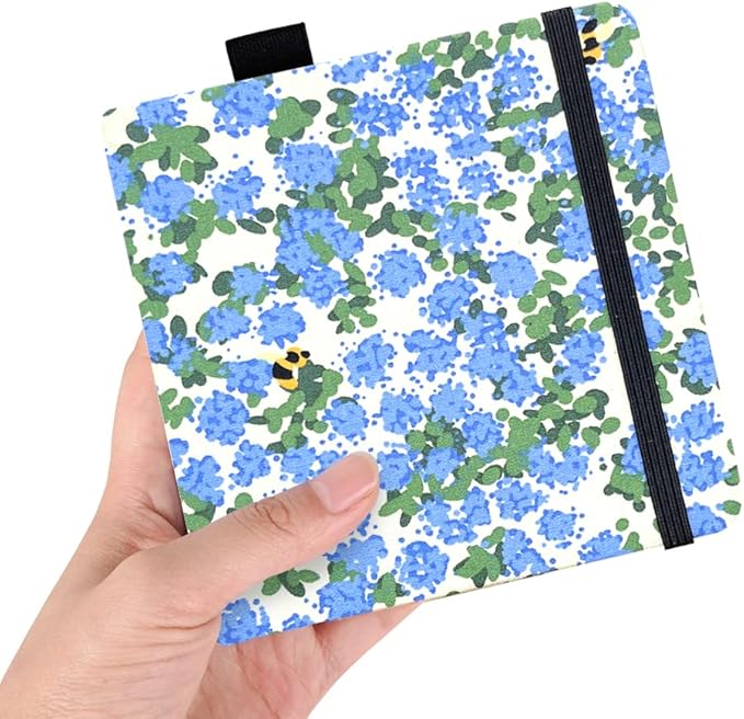 Square 5.1X5.1" 300gsm Watercolor Journal Hardbound 40pgs（20 Sheets Front Back 2 Textures）Travel Size for Calligrapher Colored Pencil Watercolor Sketch Handmade Cloth Cover Notebook Blue Chickweeds