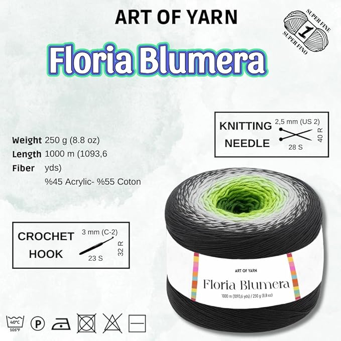 Floria Blumera Yarn 53% Cotton 43% Polyacrylic 1093.6 Yards Multicolor Gradient Yarn Cake for Knitting Crochet Spring Summer Ombre Rainbow Cotton (Purple, Pink, and Blue, Pack 1)