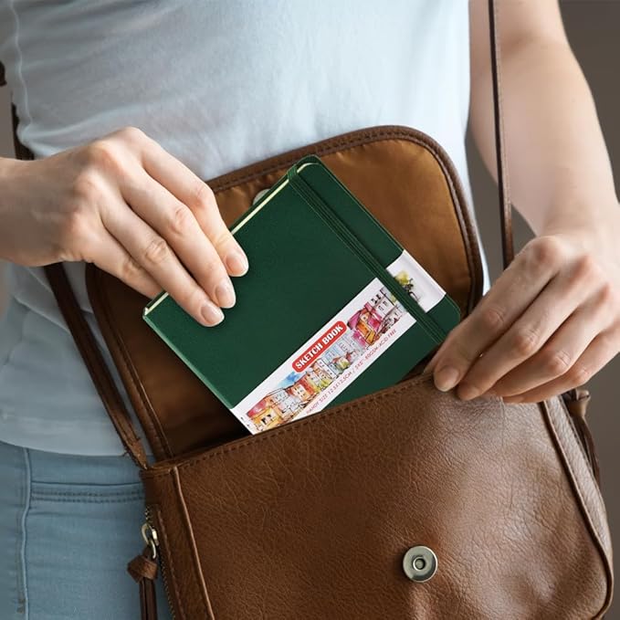 Square 5x5 inches 80gsm 96sheets/192 Pages Notebooks Blank Sketchbooks Travel Journal Pocket Hardcover Paint Writing Diary Memo Planner PU Leather Cover. Dark Green