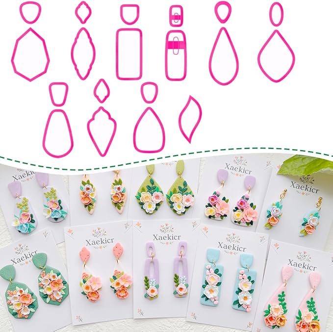 Spring Floral Polymer Clay Cutters Set – Teardrop & Geometric Clay Cutters, Polymer Clay Molds for Clay Earring Cutters, Clay Tools