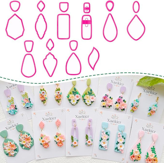 Spring Floral Polymer Clay Cutters Set – Teardrop & Geometric Clay Cutters, Polymer Clay Molds for Clay Earring Cutters, Clay Tools