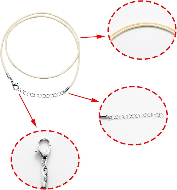 10 Pcs 2.0mm Leather Necklace Cords with Clasp,Waxed Cords,Necklace Ropes for Pendants and Jewelry Making(Off-White)