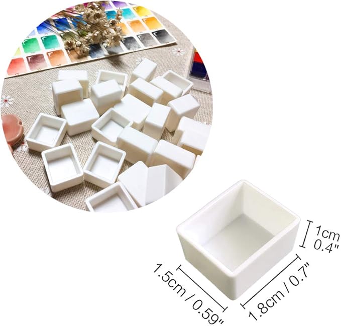 Watercolor Half Pans with Magnetic Stripe - 48Pcs White Plastic Empty Artist Paint Pan Kits for DIY Watercolor Oils or Acrylics Painting Travel Tin Case Palette Art Drawing