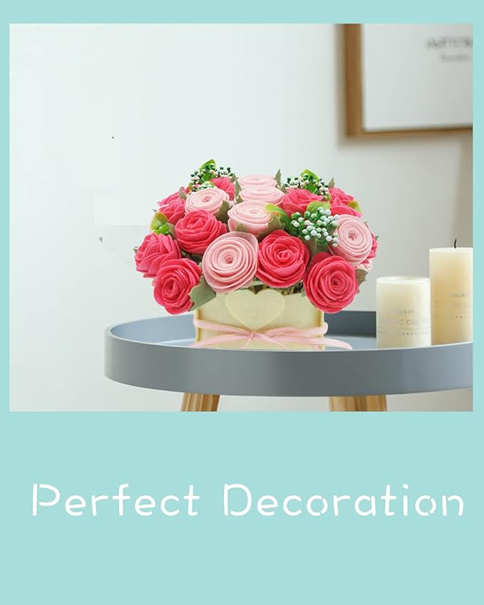 BAZIMA ALICE DIY Felt Flower Kit - Pink Rose Bouquet Kit, Floral Gifts - Arrange Pre-Cut Flowers and Foliage