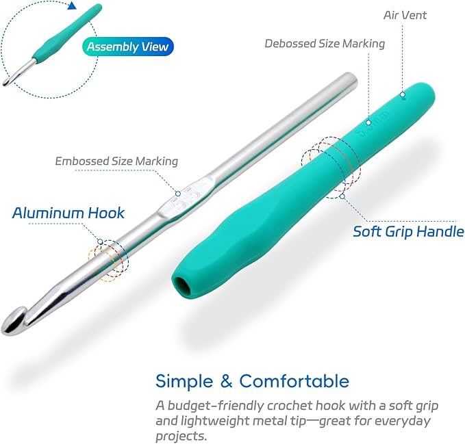 9PCS Ergonomic Crochet Hooks Set by Flickzo – Aluminum Crochet Hook Set with Soft Silicone Handles (2-6mm), Crochet Kit for Beginners with Crochet Tools & Knitting Accessories