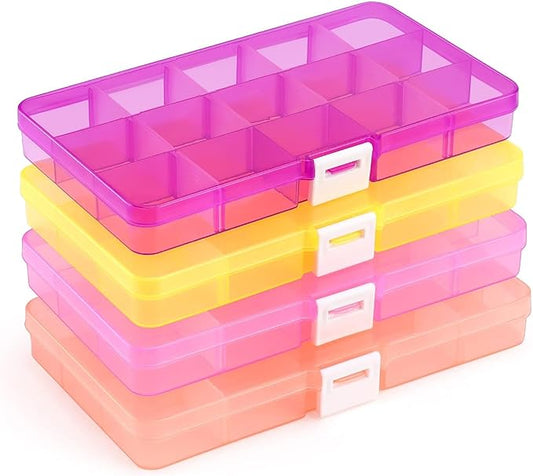 Opret 15 Girds SMALL Jewelry Organizer Earring Storage(4 Pack), Bead Organizer Box, Plastic Container with Adjustable Dividers for Crafts Jewelry Screws Fishing Tackles Small Items, Size 6.9×3.9×0.9in