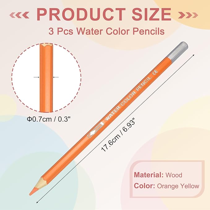 PATIKIL Watercolor Pencils, Orange Yellow Color Pencil Set Sketch Coloring Drawing Colored Pencils Bulk Artist Drawing Supplies for Adult Coloring Book Blending, 3 Pcs