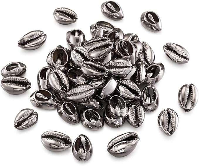 Cheriswelry 100pcs Sea Shell Electroplated Beads Undrilled Light Grey Spiral Cowrie Shell Oval Beads Ocean Summer Beach Loose Spacer Beads 17~21mm for DIY Bracelet Necklace Jewelry Making