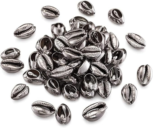 Cheriswelry 100pcs Sea Shell Electroplated Beads Undrilled Light Grey Spiral Cowrie Shell Oval Beads Ocean Summer Beach Loose Spacer Beads 17~21mm for DIY Bracelet Necklace Jewelry Making