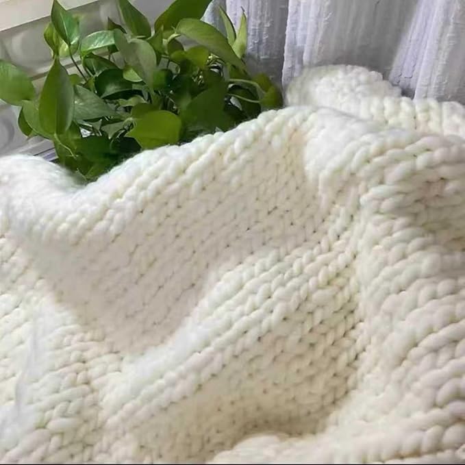 Chunky Chenille Yarn for Hand Knitting 8 Jumbo Pack Jumbo Chunky Yarn for Hand Soft Blanket Knitting, Bulky Thick Fluffy Yarn for Crocheting (Milky White)