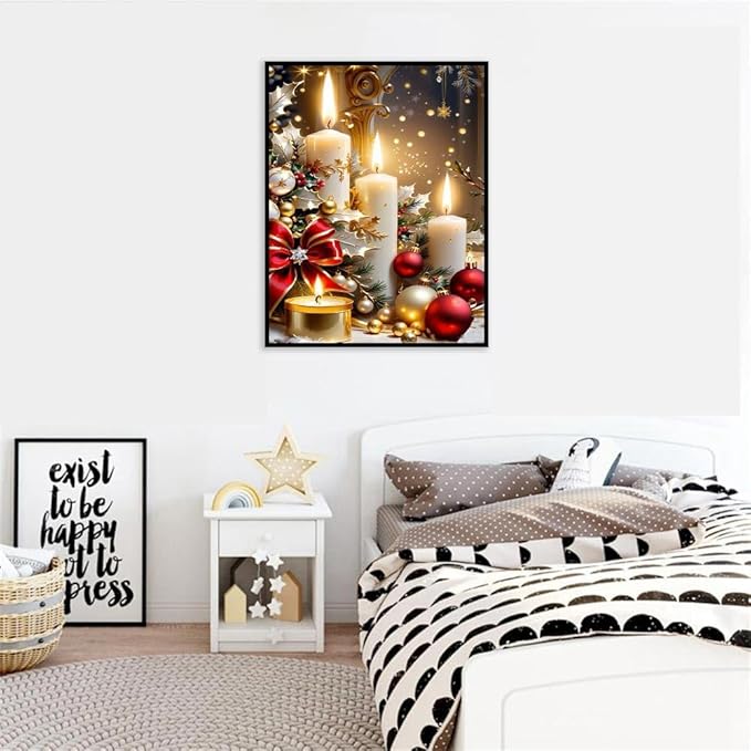 Christmas Candles Counted Cross Stitch Kits for Adults, Christmas Stamped Cross Stitch Kits for Beginners, Needlepoint Cross-Stitch Patterns Embroidery Kits Arts and Crafts for Home Decor 12×16 Inch
