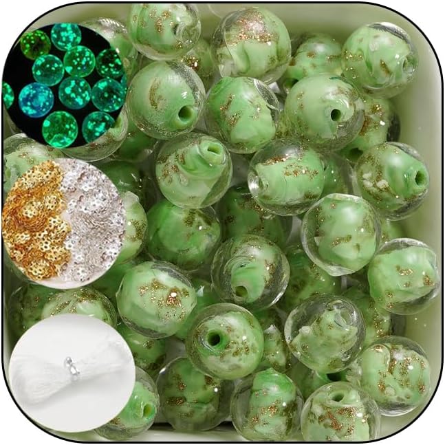 200 PCS 8mm Glow in The Dark Beads Bulk Round Luminous Glass Beads with Holes for Jewelry Making Bracelets Earrings Necklace Glow Loose Spacer Ball Bead DIY Craft Kit (Yellow Green)