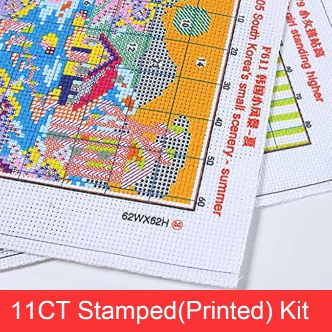 stitchmelody stamped cross stitch kits for adults,11ct printed pattern for beginners, dmc threads embroidery kit-magic castle 17.3''x20.8''