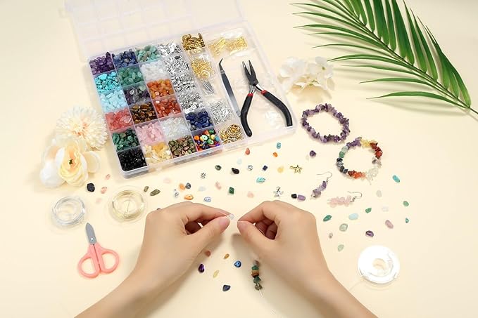 ZHIYUXI Natural Stone Beads for Jewelry Making Gemstone Crystal Beads with Beading Wire Earring Ring DIY Making 1600PCS 20Colors