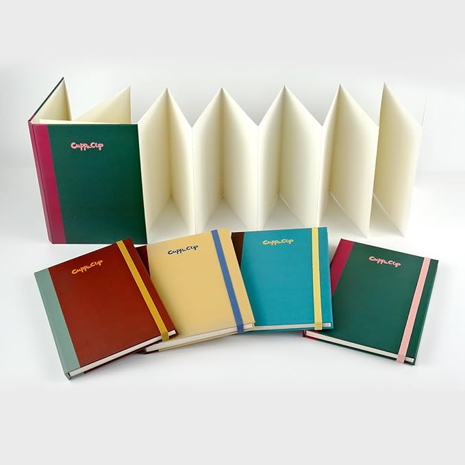 CuppaClip Accordion Watercolour Sketchbook 300GSM Cotton Paper Art Supplies Hardback Concertina Watercolor Travel Journal (Dark Green, 5.3x7.6in)
