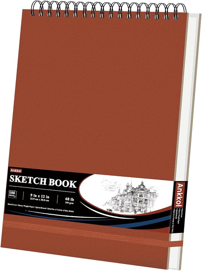 Ankkol Art Sketch Book 9x12, Top Spiral Bound Sketchbook, 68 lb/100gsm Art Paper for Adults with Hardcover & Acid-Free Drawing Paper, 100 Sheets Drawing Pad for Adults.