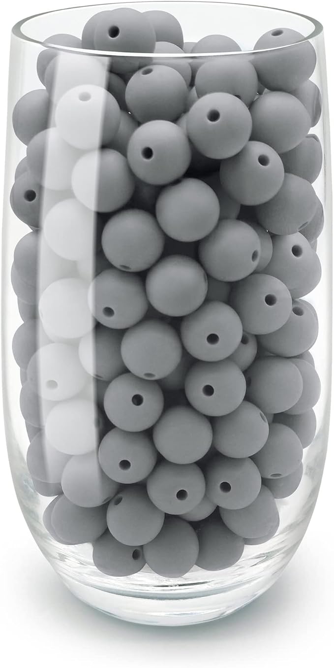 DIYOMR 100Pcs 15mm Dark Grey Round Silicone Beads for Jewelry Making