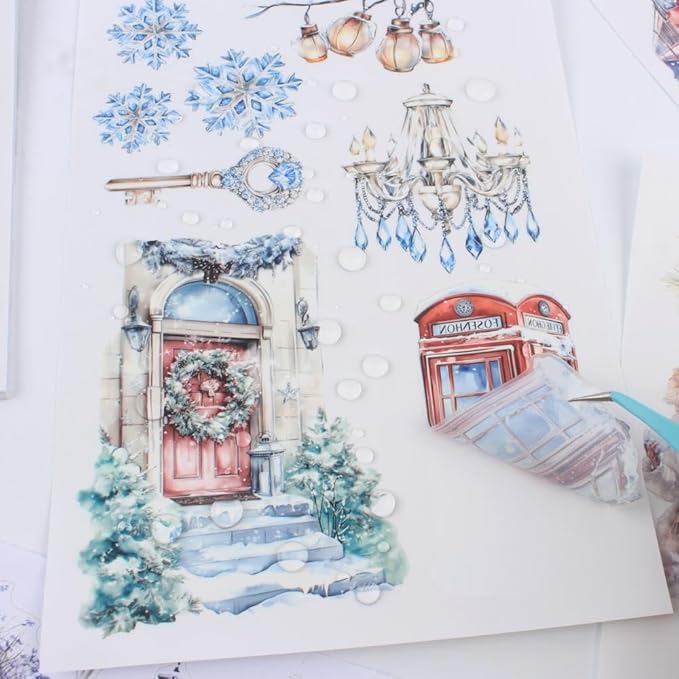 Ice and Snow Winter Scrapbook Stickers for Scrapbooking Supplies, 20 Sheets A5 Washi Paper Transparent PET Die Cut Stickers Book for Journaling, Junk Journal, Collage, Adults Crafts Arts