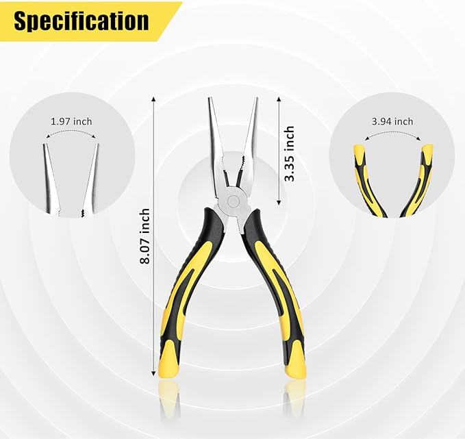 zuzuan premium long needle nose pliers-8’’, paper clamp precision, high carbon steel, soft grip with wire cutter, long nose cutting pliers for home, fishing, jewelry, crafts,1pcs