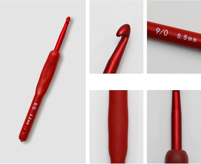 WINDAWNKE 9 PCS Red Crochet Hook Set, Ergonomic Soft Grip Crochet Hook, Crochet Needle Kit with Knitting & Crochet Supplies