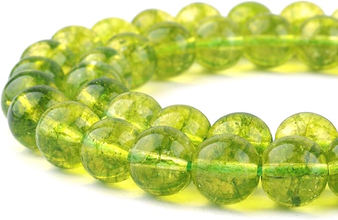 Crackle Crystal Beads for Jewelry Making - 10mm Glass Round Beads for Bracelets(35-37pcs, Olive Green Crystal)
